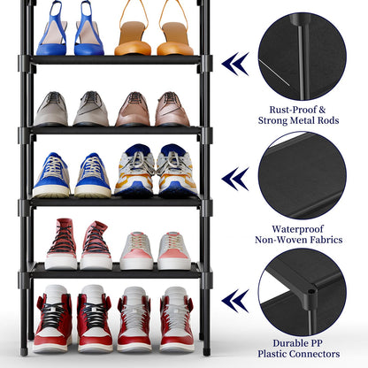 Kitsure Shoe Rack for Closet - Stackable Shoe Organizer for Closet, Closet Shoe Organizer with Non-Woven Fabric, Space-Saving Shoe Rack for Front Door Entrance, Closet Floor, Cabinet, X-Large, Black