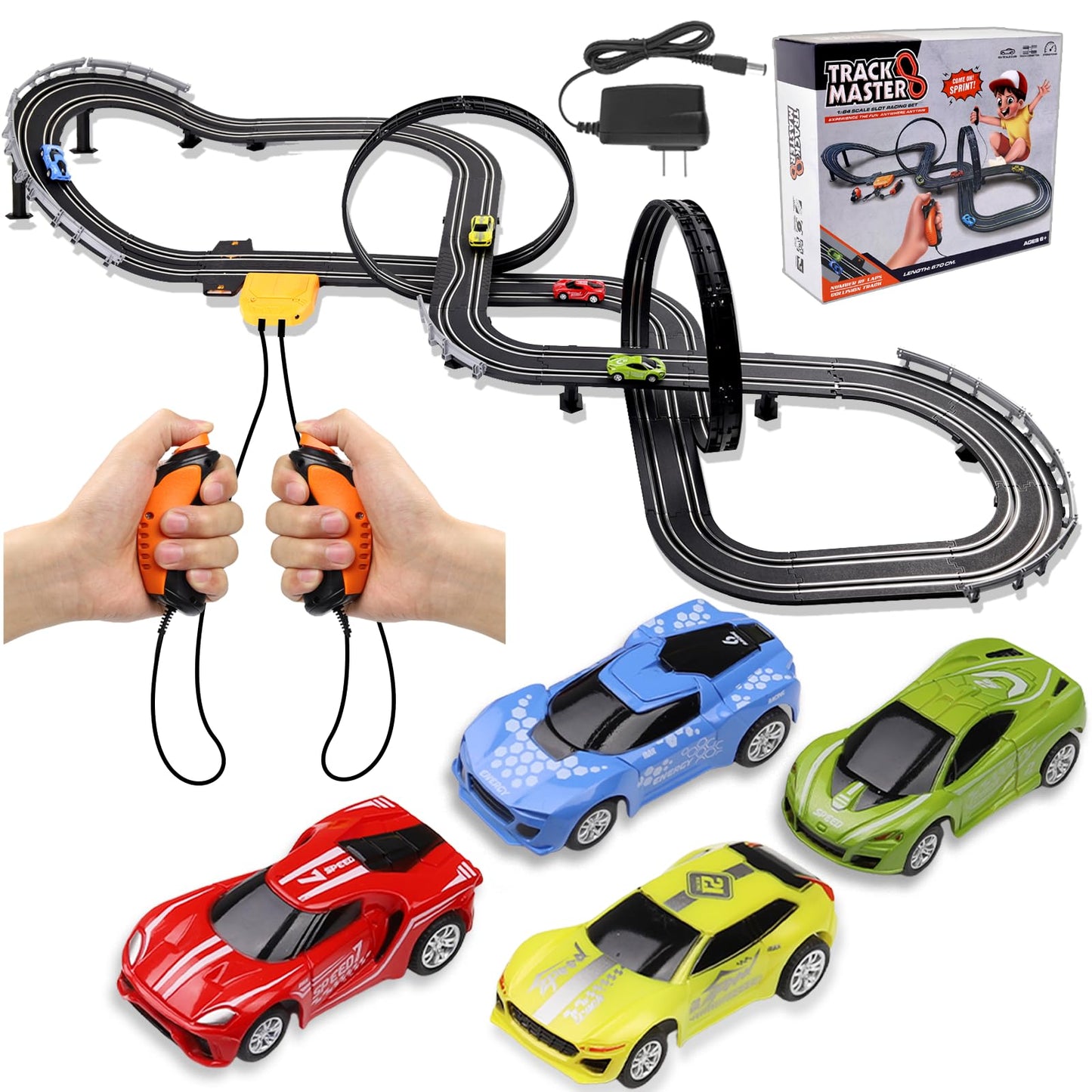 23ft Slot Car Race Track Set with 4 Cars
