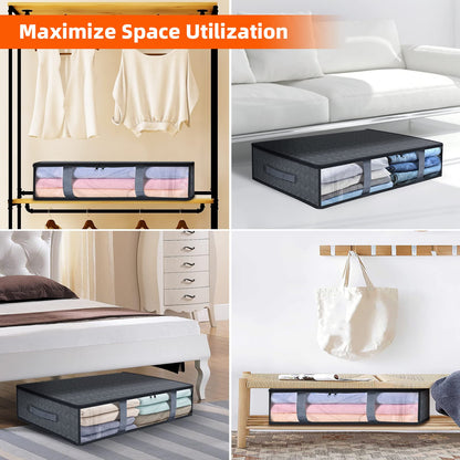 Uidducpu Clothes Storage Bags Under Bed Storage Containers,Foldable Storage bins with Clear Windows and Reinforced Handles,for Clothing, Blanket, Sweaters, Comforter,Toys,Grey, 4-Pack