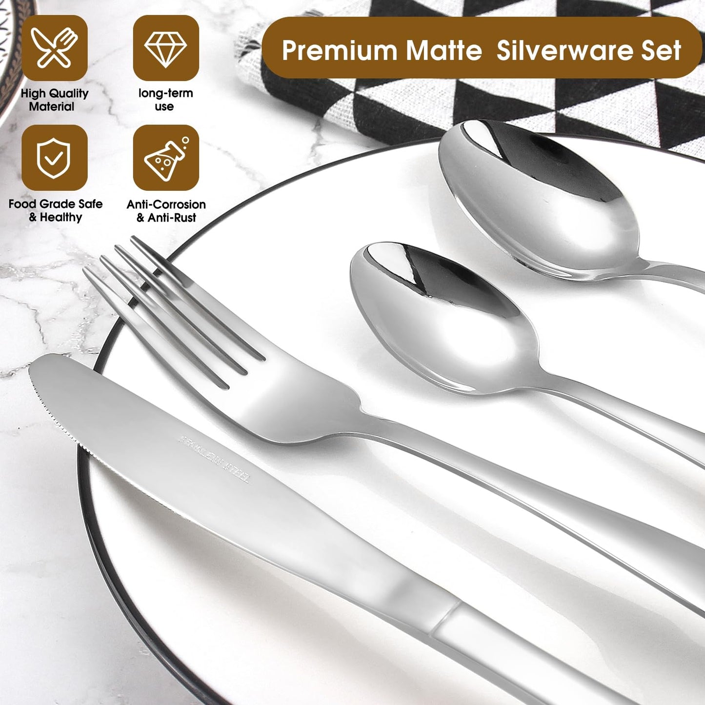 Barbbon Silverware Set, Mirror Polished 20-Piece Stainless Steel Flatware Set,Kitchen Utensil Set Service for 4,Tableware Cutlery Set for Home and Restaurant, Dishwasher Safe