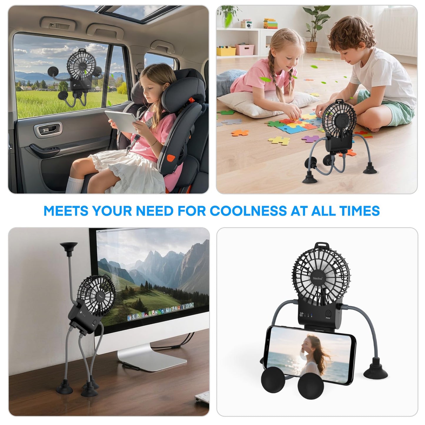 Portable Rechargeable Hands-Free Fan by Simfree