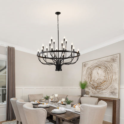 Peonacy Black Farmhouse Chandelier 24 Light, Large Modern Candle Industrial Round Iron Chandeliers Wagon Wheel Chandelier 39 inch for Dining Room Living Room High Ceilings Foyer Entryway
