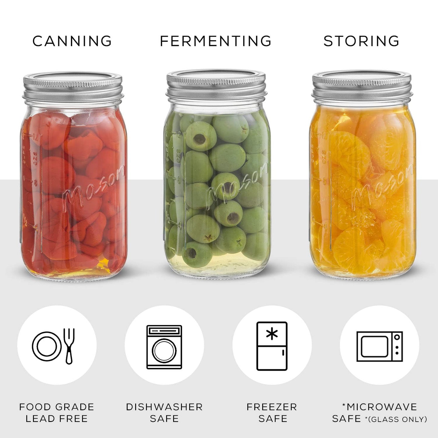 16 Oz Mason Jars 6-Pack with Lids & Labels