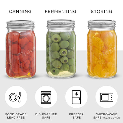 16 Oz Mason Jars 6-Pack with Lids & Labels