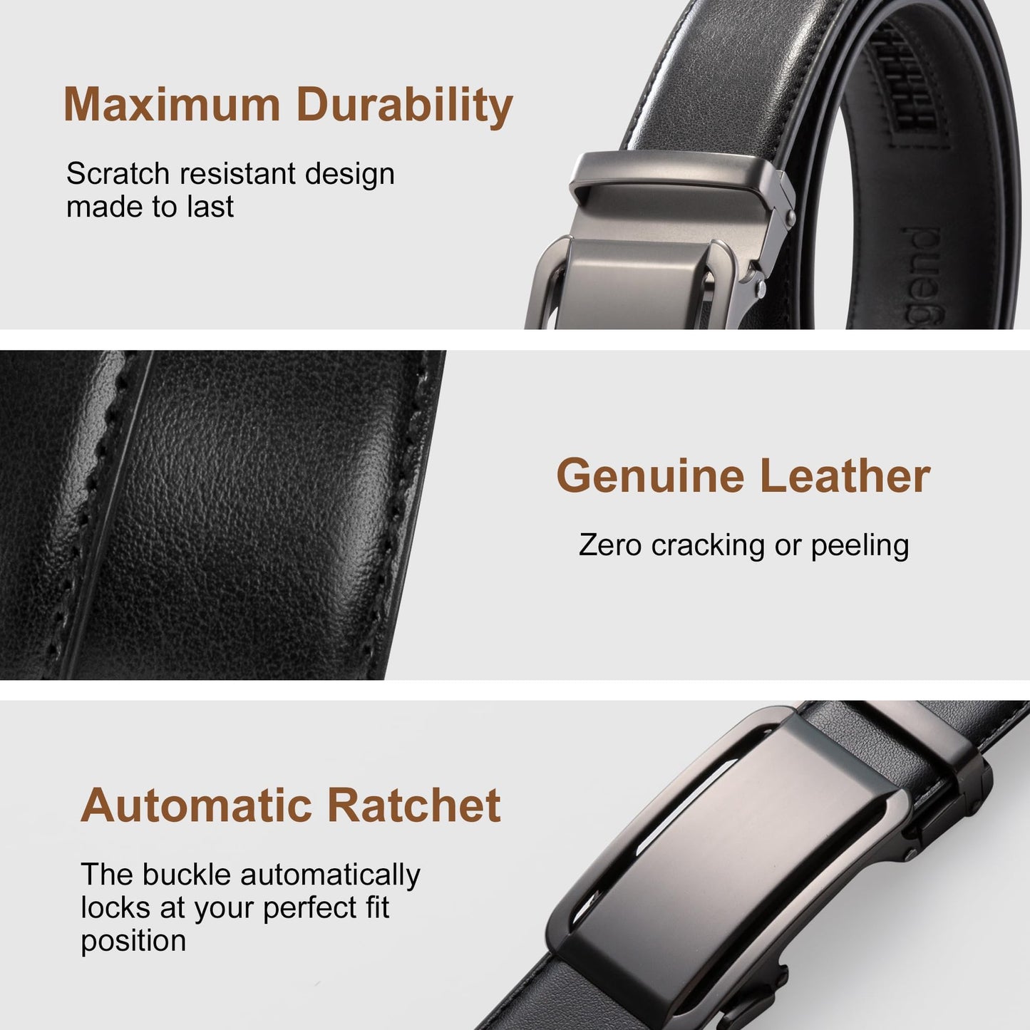 KM Legend Men’s Leather Automatic Buckle Ratchet Dress Belt for Men Customizable Fit, Black, 32/34