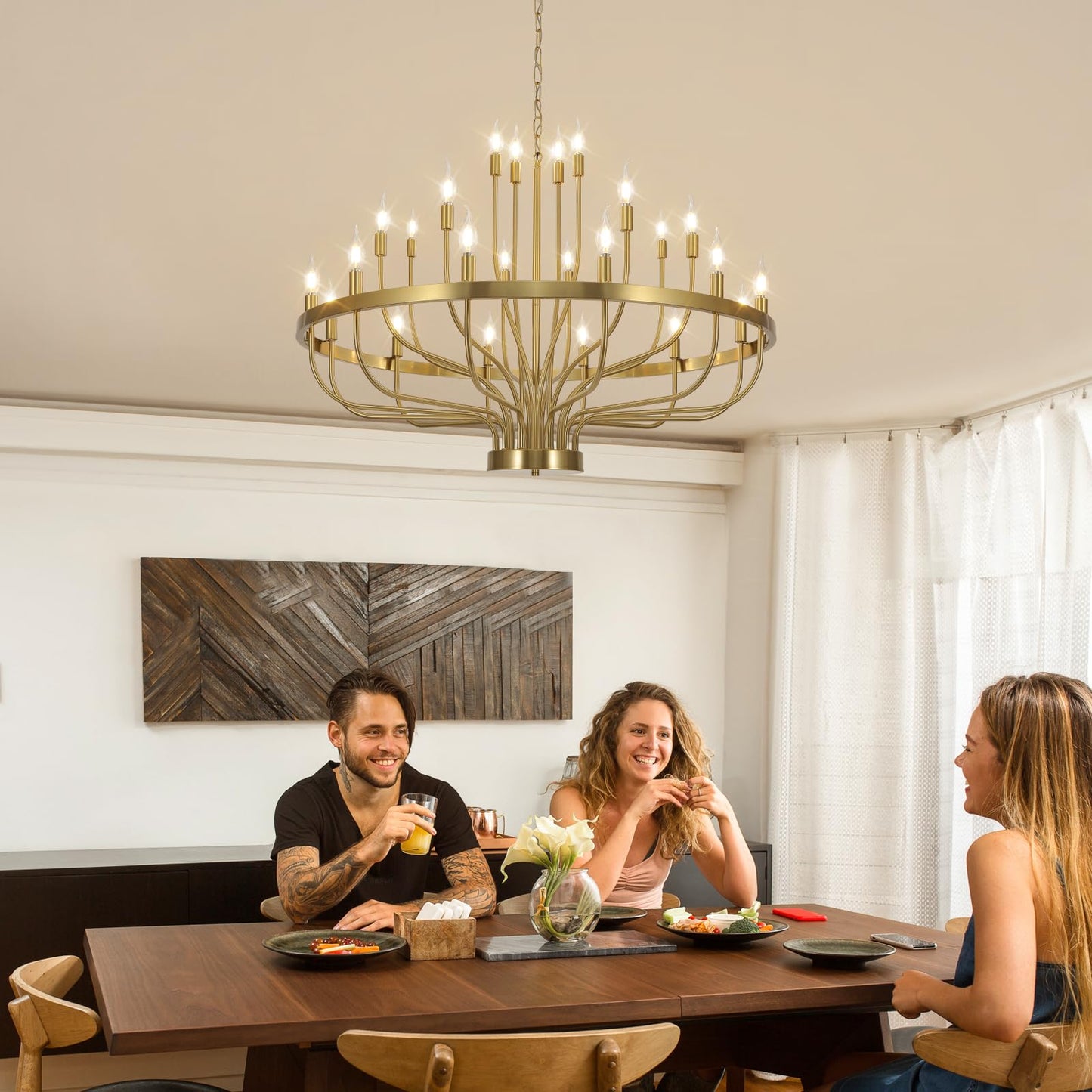 39in 24-Light Farmhouse Chandelier for High Ceilings