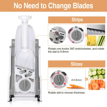 Masthome Safe Mandoline Slicer for Kitchen,Multifunctional Vegetable Slicer,Professional Kitchen Mandolin,Thickness Adjustable Vegetable Chopper with Container for Kitchen Chef Meal Prep (Gray)