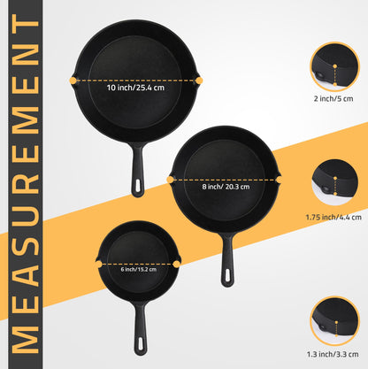 Utopia Kitchen 3-Piece Cast Iron Skillet Set