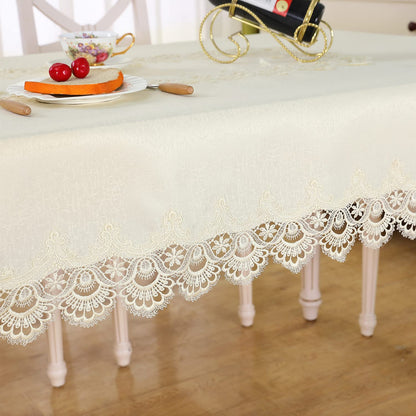 ZHUIDUSI Lace Tablecloth Rectangular Summer Fall Flower Decor Macrame Tablecloth for Dining-Room|Kitchen Party|Outdoor|Holiday Dinner (Beige, Rectangle/Oblong 60 in x 120 in)