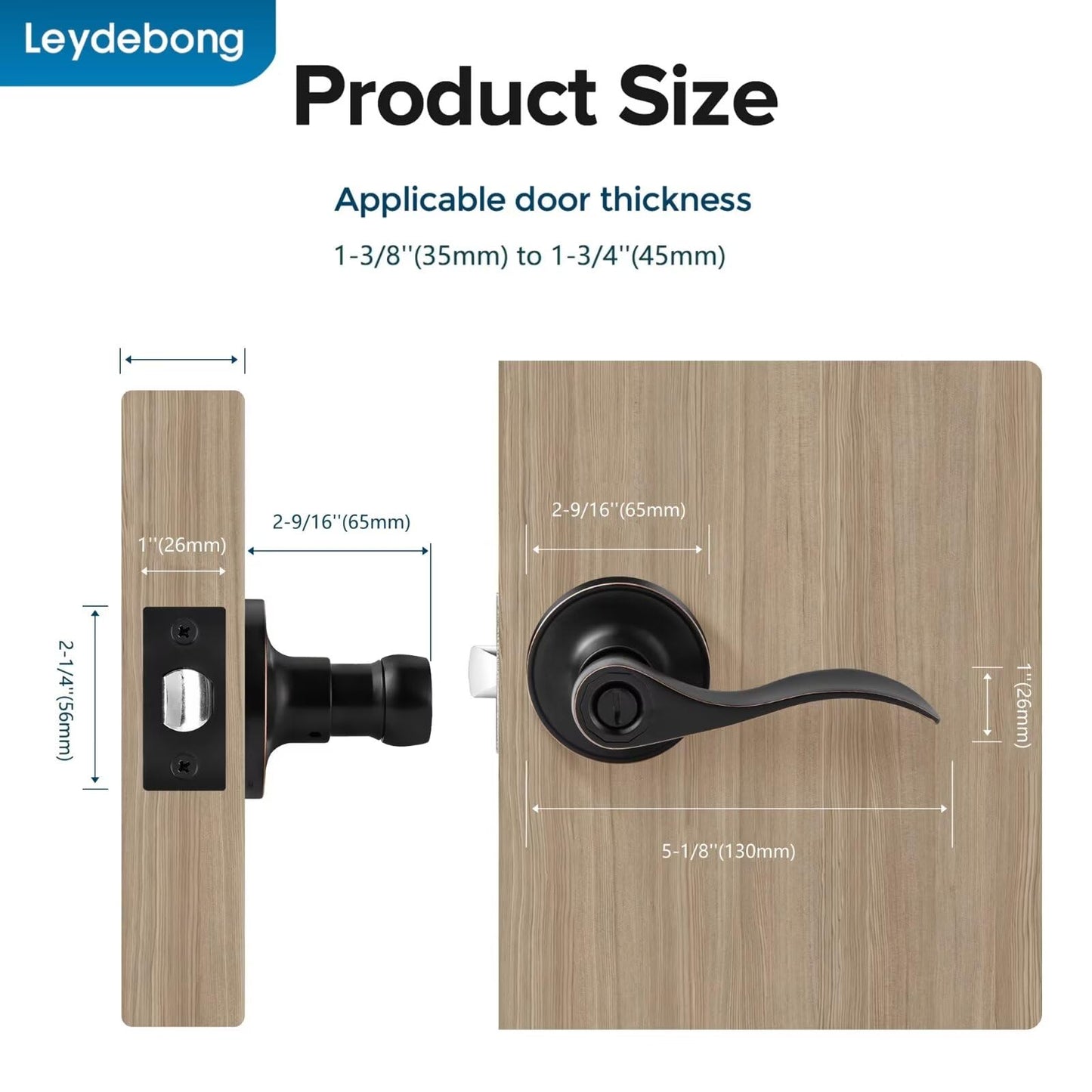 Leydebong 1 Pack Door Locks, Interior Door Knobs, Keyless Privacy Door Handles for Bathroom/Bedroom, Oil Rubbed Bronze Door Knob with Lock