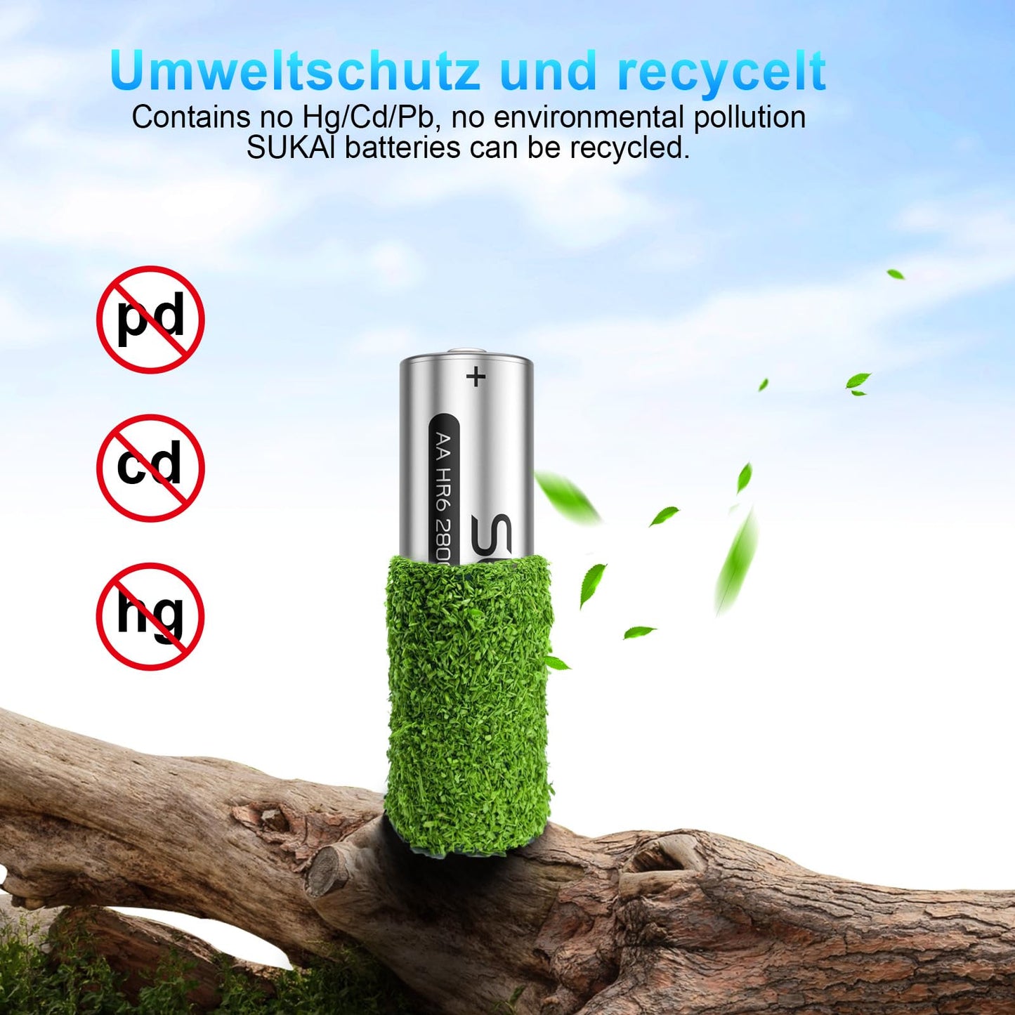 SUKAI 8-Pack Rechargeable AA Batteries with Charger