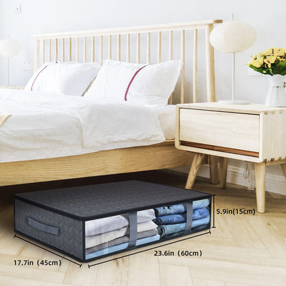 Uidducpu Clothes Storage Bags Under Bed Storage Containers,Foldable Storage bins with Clear Windows and Reinforced Handles,for Clothing, Blanket, Sweaters, Comforter,Toys,Grey, 4-Pack
