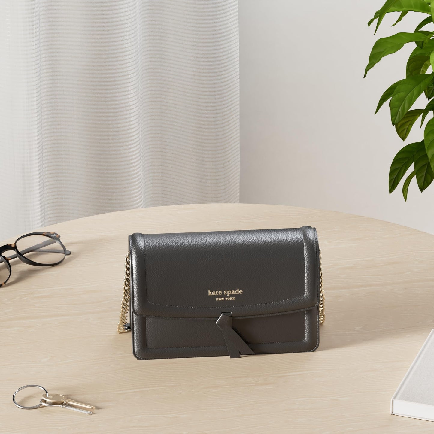 kate spade new york Knott Pebbled Leather Flap Crossbody, Black