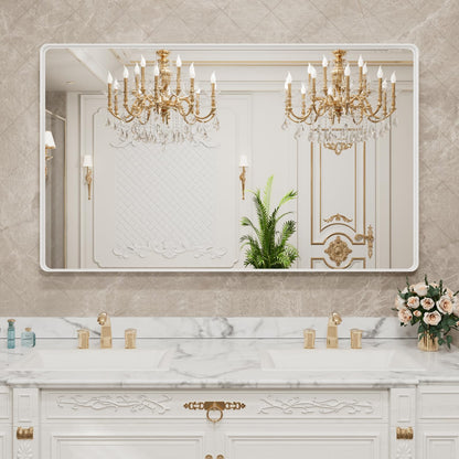 White Rounded Rectangle Bathroom Mirror - 55x36 Inch