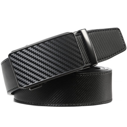Drowsmen Belt men,leather ratchet belt 1 3/8" with Comfort Click Sliding Automatic Buckle in gift box, Adjustable belt Trim to Fit (Carbon Fiber Black Belts, 36"-42" Waist Adjustable)