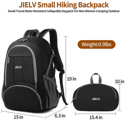 JIELV 30L Lightweight Packable Backpack Small Foldable Hiking Backpack Waterproof Daypack Travel Camping Outdoor for Women Men Valentines Day Gifts(Black)