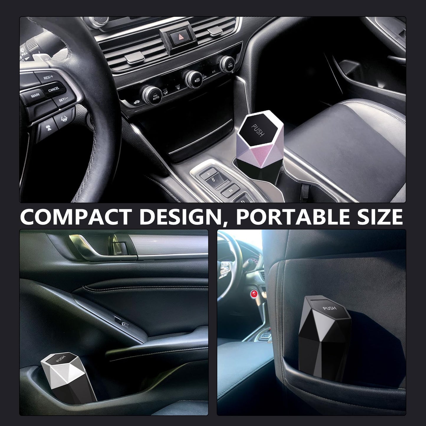 Ginsco Car Trash Can Cup Holder, Mini Car Trash Can with Lid, Car Accessories for Interior, Leakproof Small Trash Cup for Car, Home, Bedroom with Additional 2 ABS Hooks and 90pcs Trash Bags Black