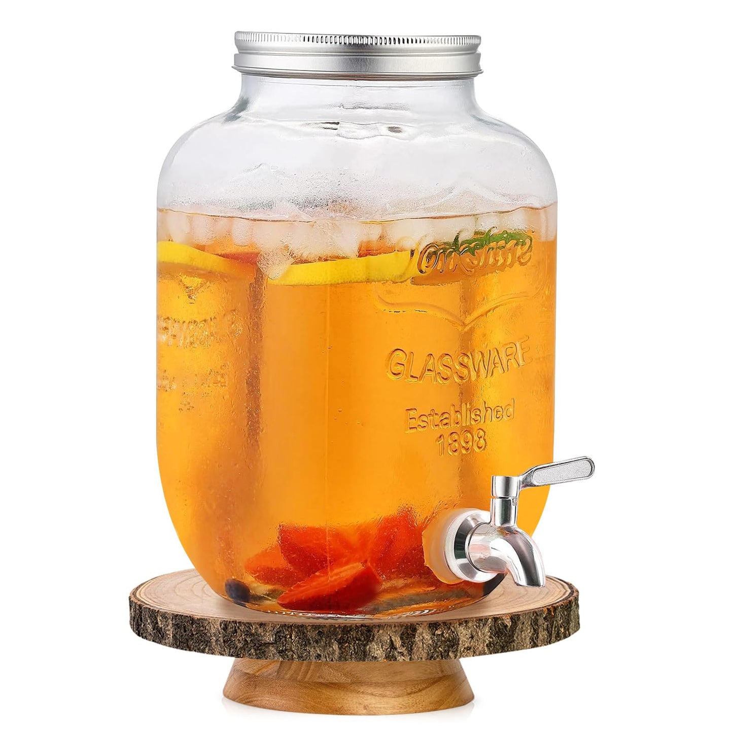 Eshly 1-Gallon Drink Dispenser Glass Beverage Dispenser with Spigot Laundry Detergent Dispenser Juice Lemonade Dispenser for Parties- Serveware for BBQ, Picnic, Pool Party