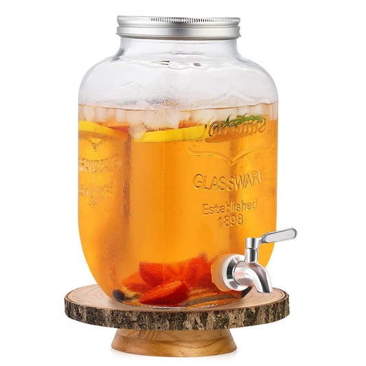 Eshly 1-Gallon Drink Dispenser Glass Beverage Dispenser with Spigot Laundry Detergent Dispenser Juice Lemonade Dispenser for Parties- Serveware for BBQ, Picnic, Pool Party