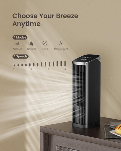 13" Tower Fan with Remote, and 4 Modes