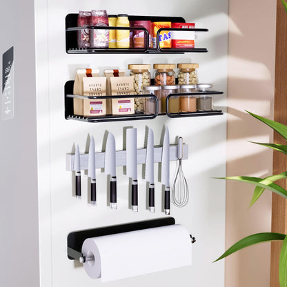 Magnetic Spice Rack for Refrigerator, Magnetic Paper Towel Holder, Stainless Steel Magnetic Knife Holder, Magnet Fridge Kitchen Organizers Storage, Spice Rack Organizer Kitchen Gadgets Storage