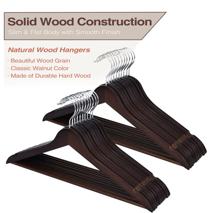 FairyHaus Wood Hangers 30 Pack, Smooth Finish Wooden Coat Suit Hangers with 360° Swivel Hook and Notches, Lightweight Walnut Wood Clothes Hangers for Camisole, Pants, Dress