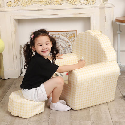 MOMCAYWEX Kids Sofa with Ottoman, Shell-Like Sofa for Boys and Girls, Yellow