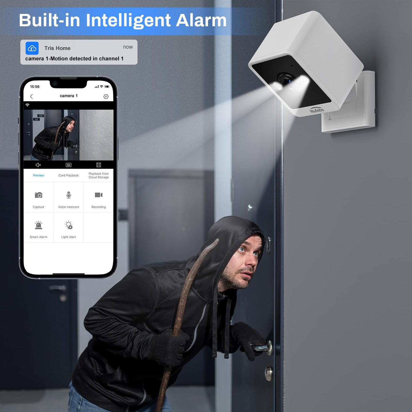 NUFEBS Mini 1080P Security Camera Indoor Compact Plug-in Wired Monitor with 2.4G WiFi Night Vision 2 Way Talk Motion Tracking SD&Cloud Pet Camera for Home Security (White)