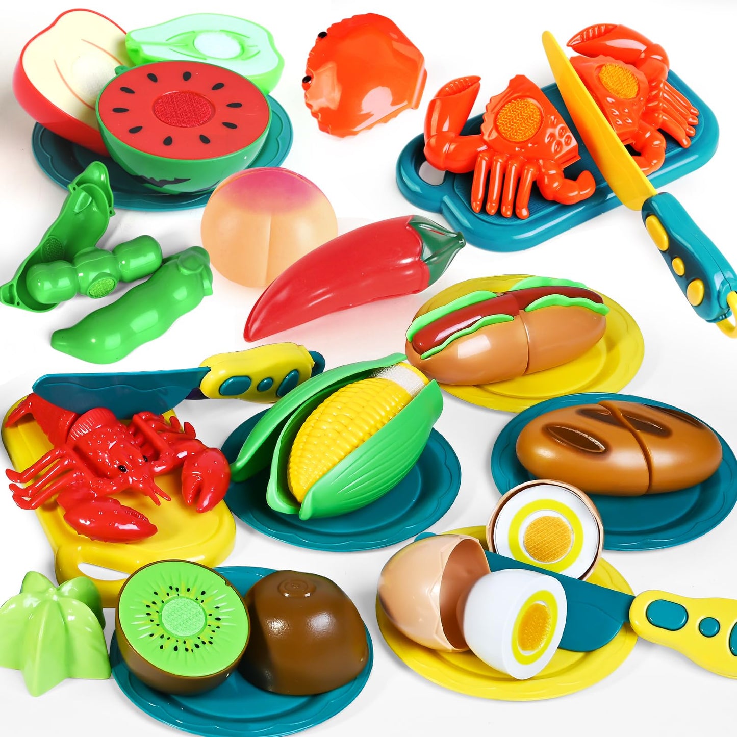 100 PCS Cutting Play Food Toy for Kids Kitchen, Pretend Food Toys for Toddlers, Play Kitchen Toys Accessories with 2 Baskets, Fake Food/Fruit/Vegetable, Birthday Gifts for 3 4 5 Years old Boys Girls