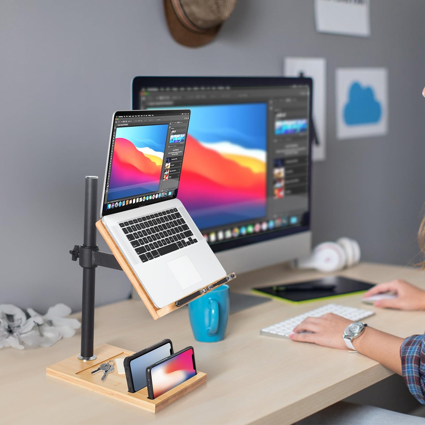Adjustable Book Stand with Phone Slot & Clips