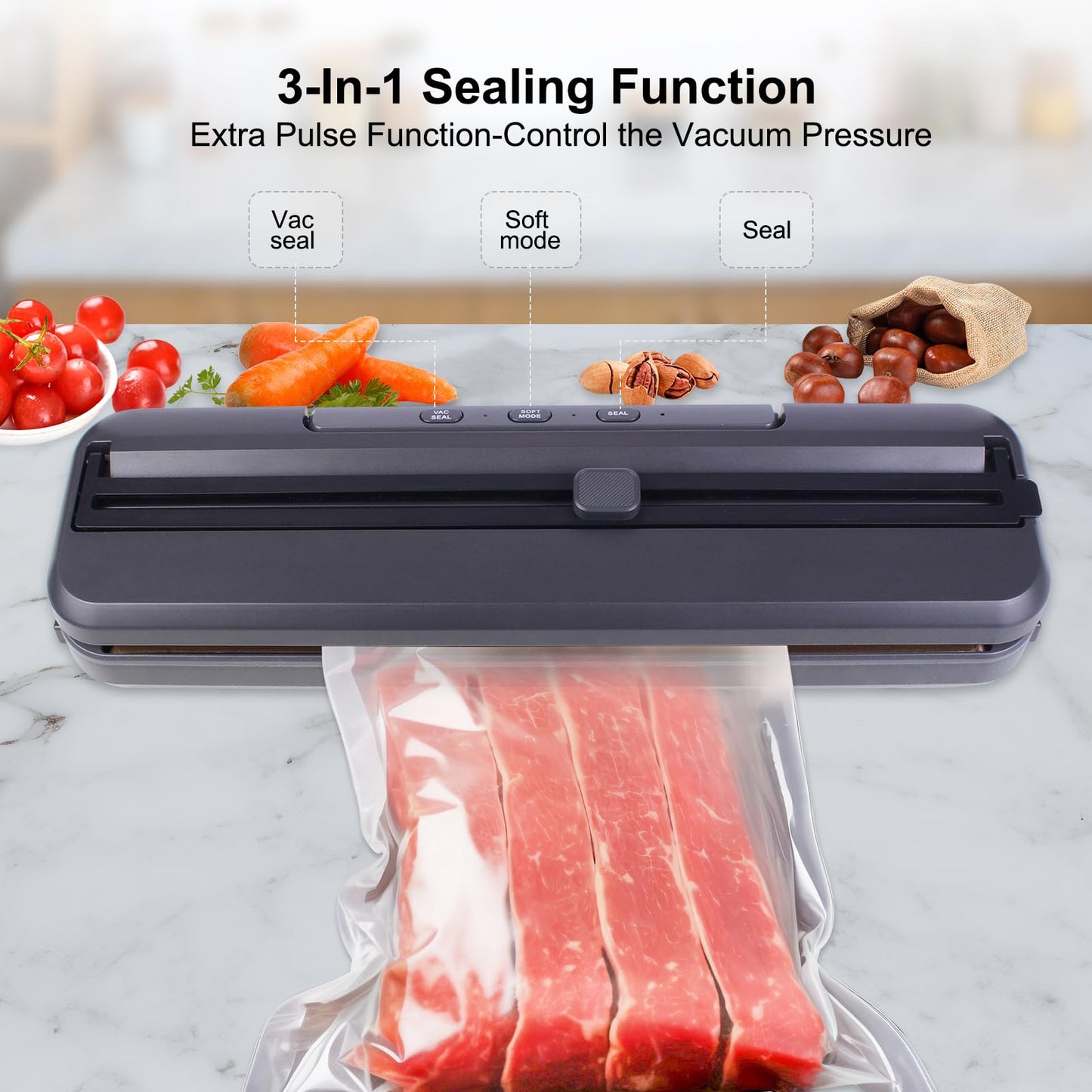 Vacuum Sealer Machine, including bag and built-in cutter, food storage automatic air sealing system air sealing machine, dry and wet sealing modes, suitable for all energy-saving needs