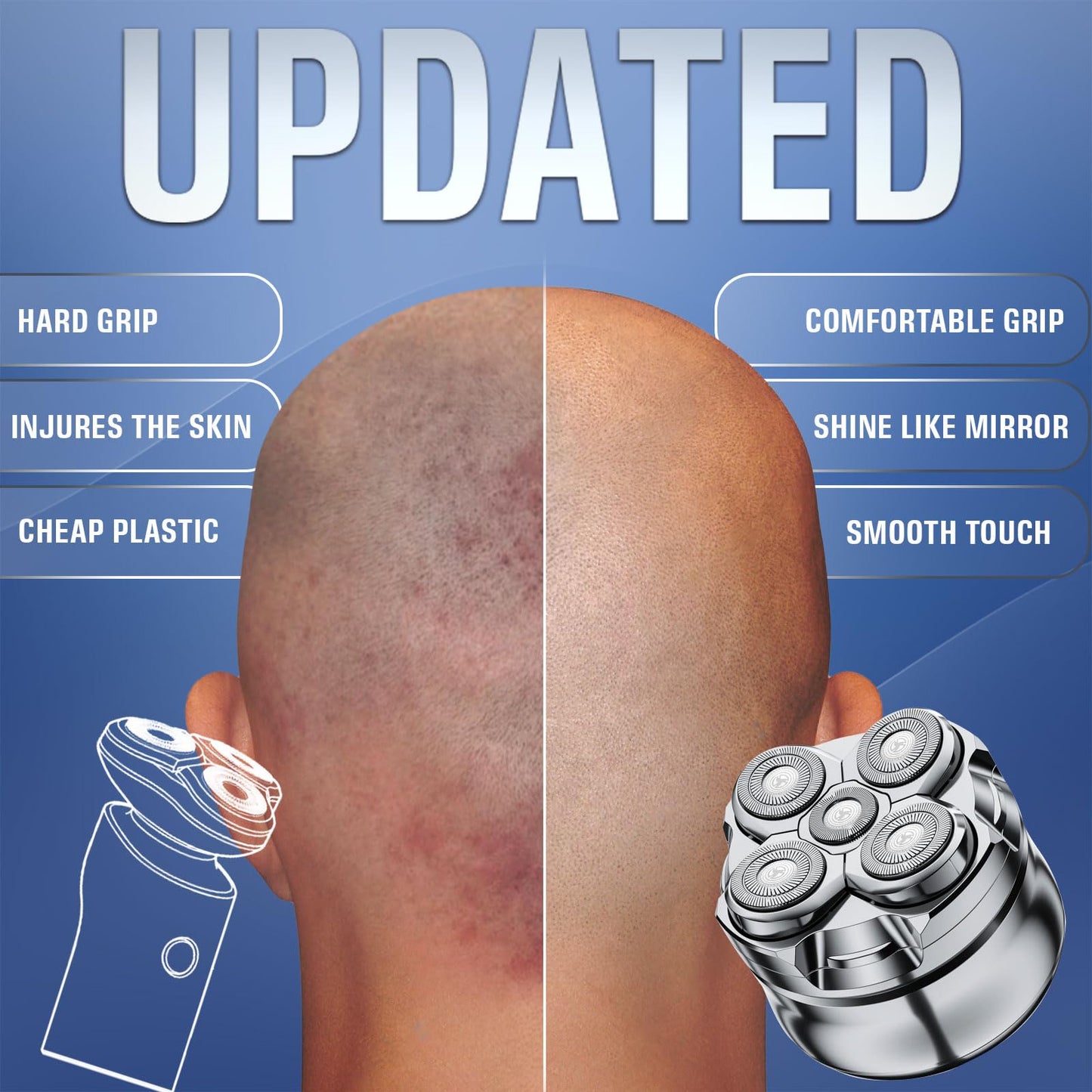 Waterproof Cordless Electric Head Shaver for Men