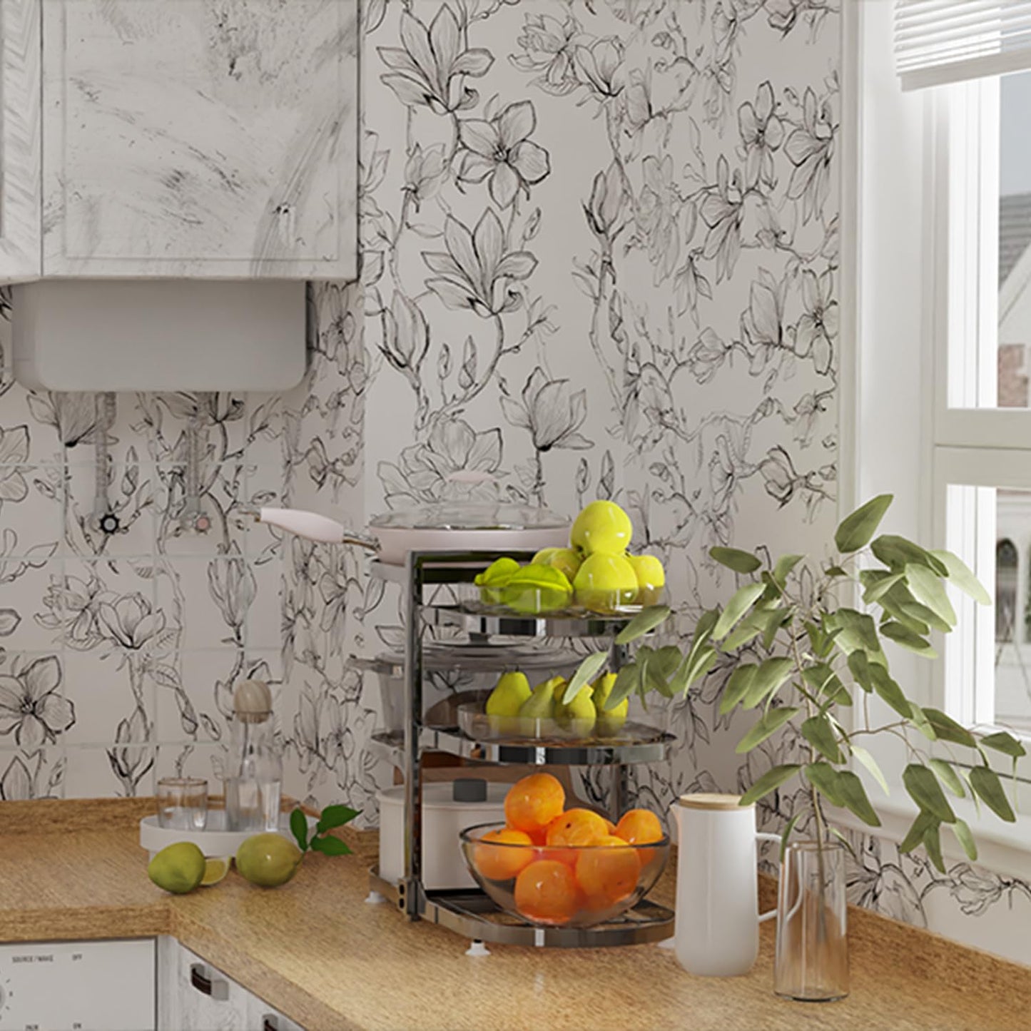 Yancorp 17.3"x120" Peel and Stick Wallpaper for Bedroom Accent Wall Boho Floral Removable Contact Paper for Cabinets and Drawers Bathroom Farmhouse