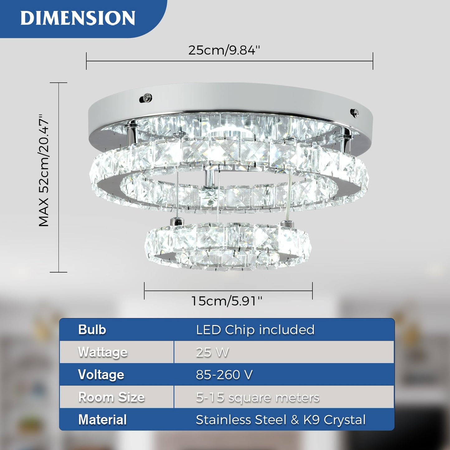Modern Crystal LED Chandelier Flush Mount Light