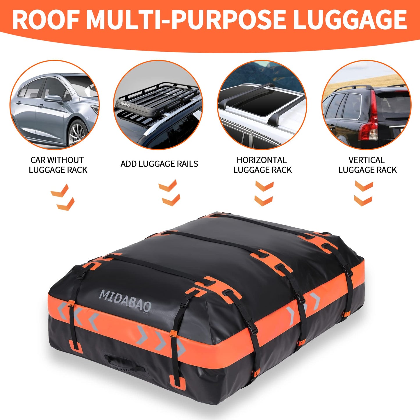 MIDABAO 20 Cubic Car Roof Bag Cargo Carrier, Waterproof Rooftop Cargo Carrier with Anti-Slip Mat + 6 Door Hooks, Suitable for All Vehicle with/Without Rack