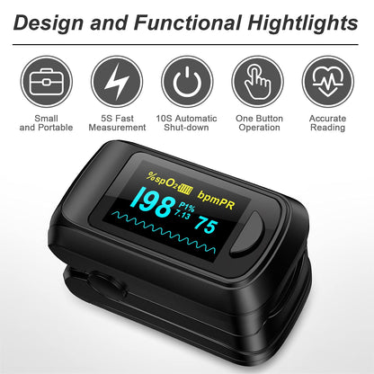 Fingertip Pulse Oximeter Blood Oxygen Saturation Monitor, Heart Rate and Fast Spo2 Reading Oxygen Meter with OLED Screen AAA Batteries