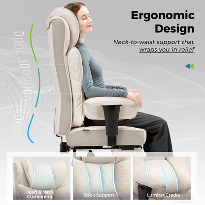 GTPLAYER Big and Tall Office Chair 400LBS Wide Ergonomic Gaming Chair with Deluxe Embossing Designed Leather with Foot Rest,150°Reclining Adjustable Soft Armrests Pocket Spring Back Support and Pillow
