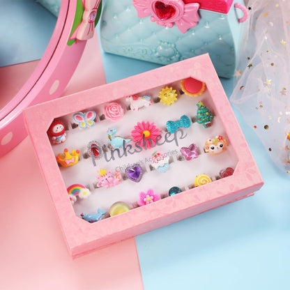 Adjustable Pretend Play Girl Jewel Rings Set