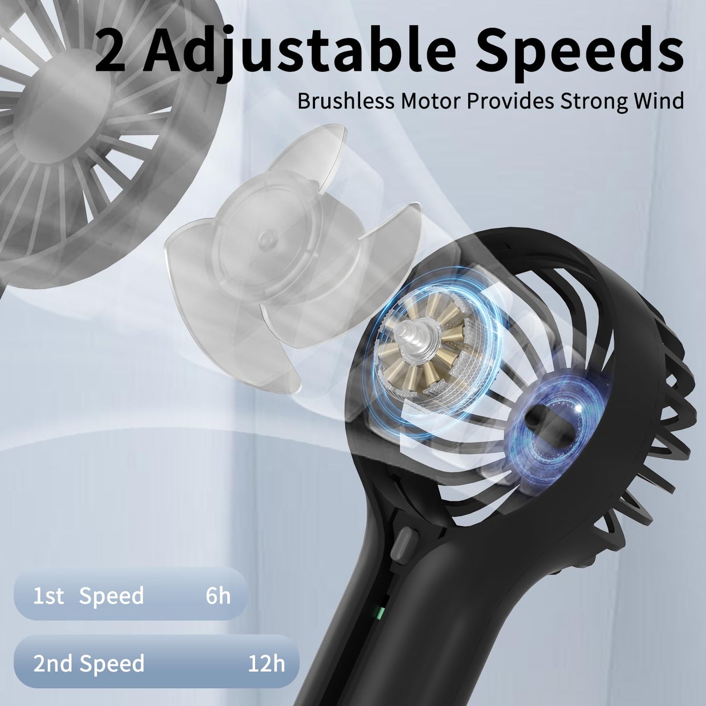 BDXXJ Mini Personal Fan Handheld, Small Portable Handheld Fan, Battery Operated, USB Rechargeable Face Makeup Lashes Desk Fan with Base, for Kids, Girls, Women, Men, Indoor, Outdoor Travelling, Black