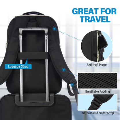 LOVEVOOK Laptop Backpack Purse for Women, Work Business Travel Computer Bags with 15.6 Inch Laptop Compartment, Teacher Nurse Backpack for Womens, Quilted Casual Daypack with USB Port, Black
