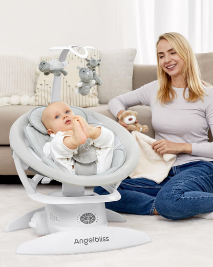 Angelbliss 3 in 1 Baby Swing with Motion Detection, Portable Baby Swings for Infants with Removable Rocker & Stationary Seat, Bluetooth Enabled with 3 Unique Motions (White)