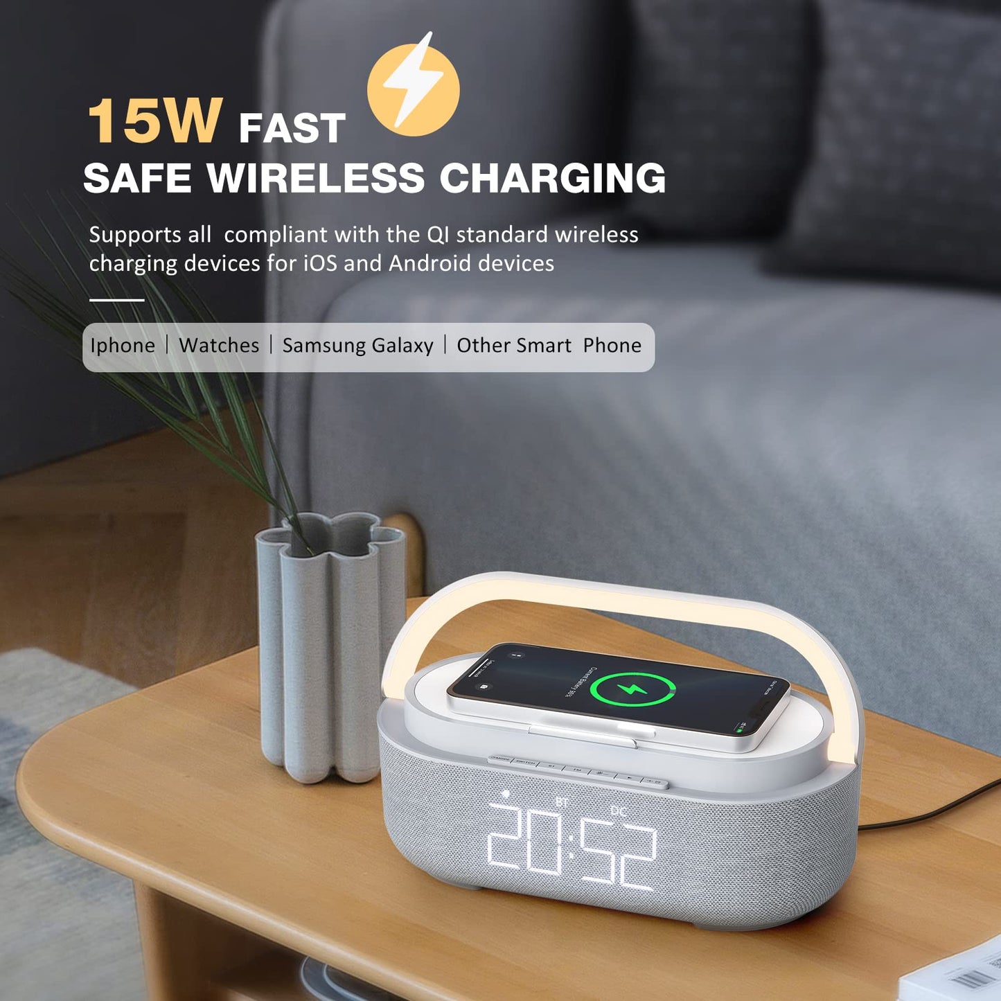 Bluetooth Speaker with Wireless Charger and Night Light