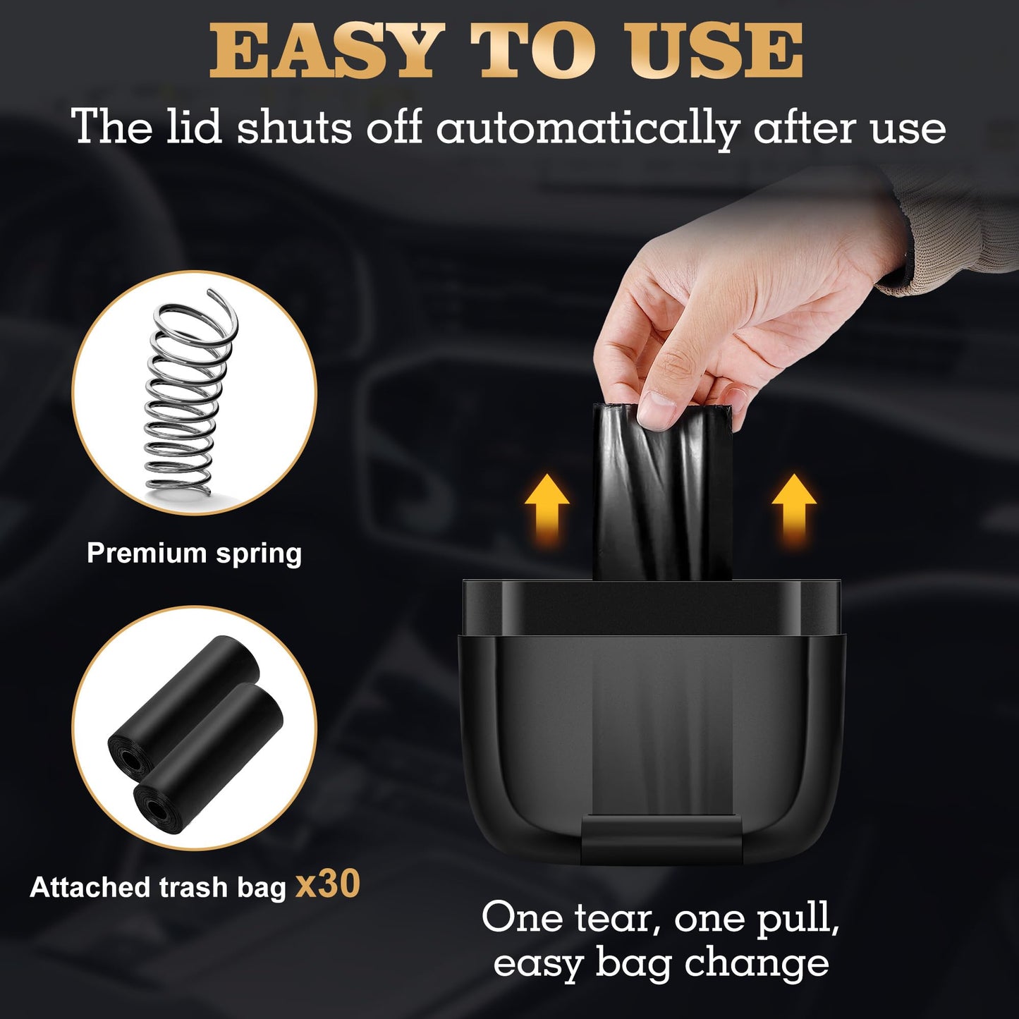 Leakproof Car Trash Can with Lid & Bags
