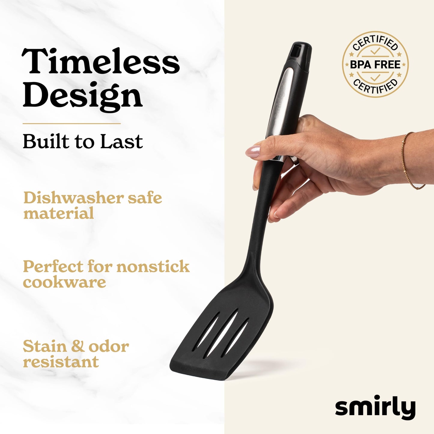 Silicone Kitchen Utensils Set & Holder: Cooking Utensils Set - Kitchen Essentials for New Home & 1st Apartment- Silicone Spatula Set, Cooking Spoons for Nonstick Cookware (Stainless Steel, Black)