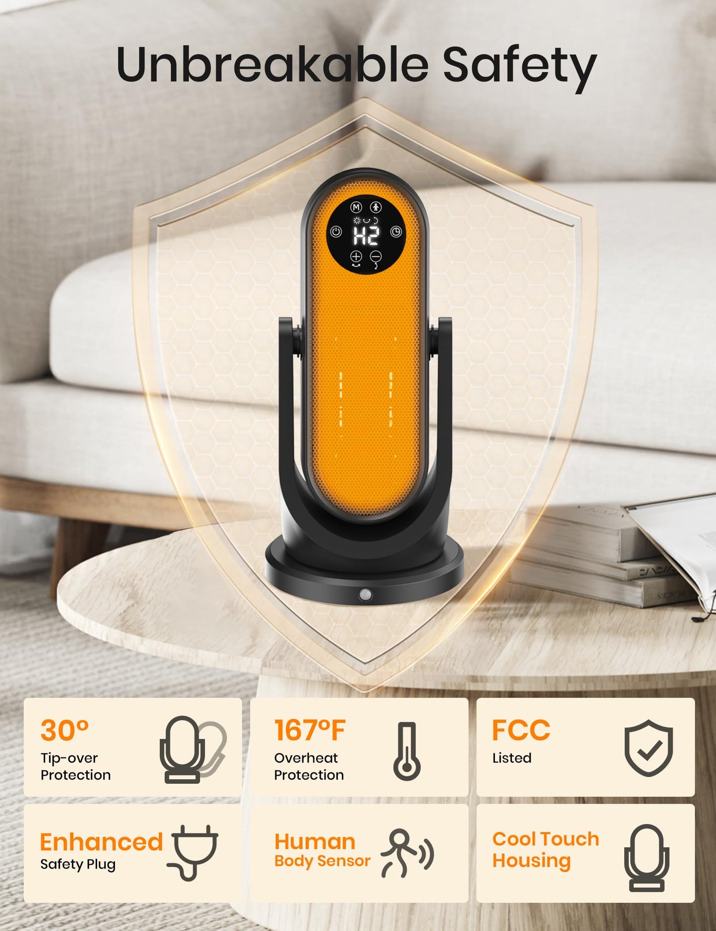 Portable 1200W Space Heater with Oscillation & Timer