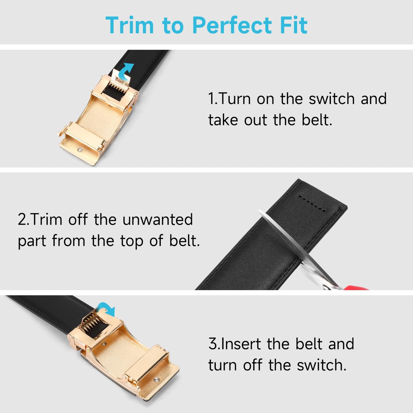 GAEKEAO Men's Ratchet Belt Genuine Leather 1 3/8" Slide Belt for Men Automatic Adjustable Click Buckle Belts for Dress Casual Trim to Fit