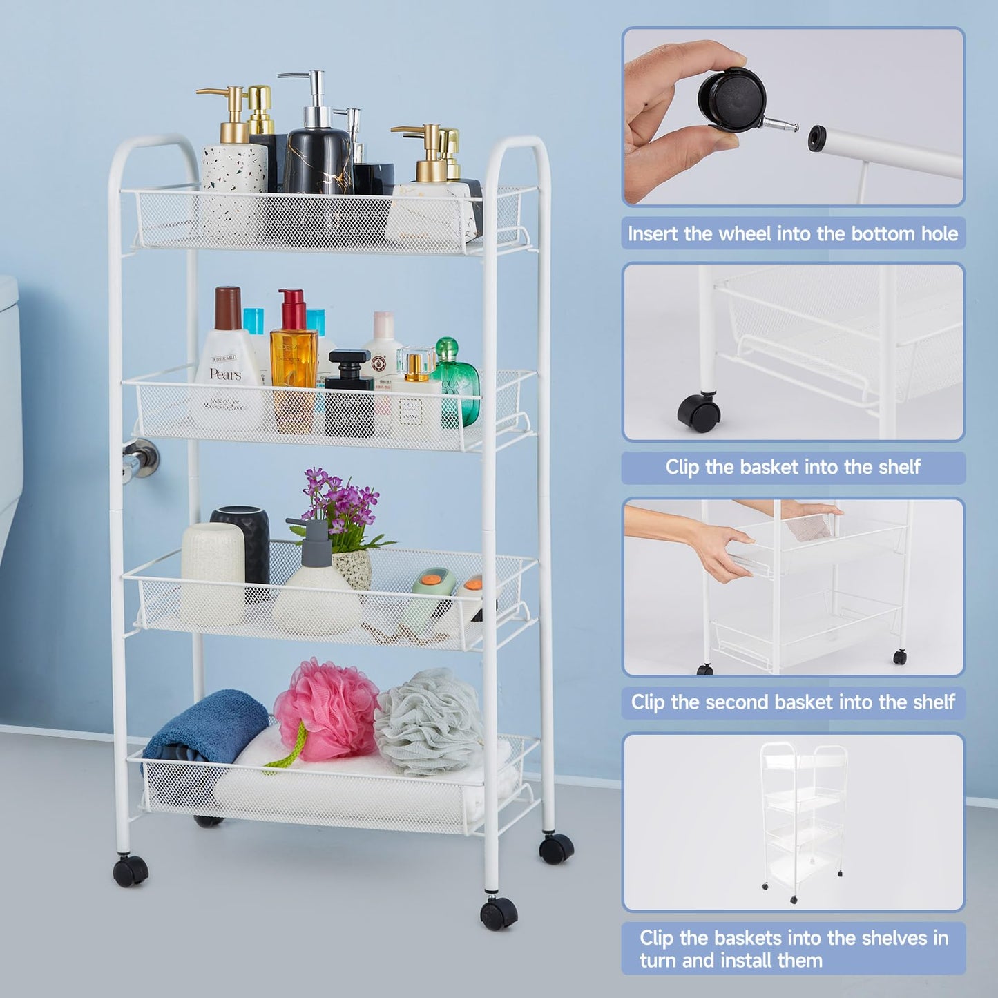 SUBMARINE 4-Tier Rolling Storage Cart with Wheels