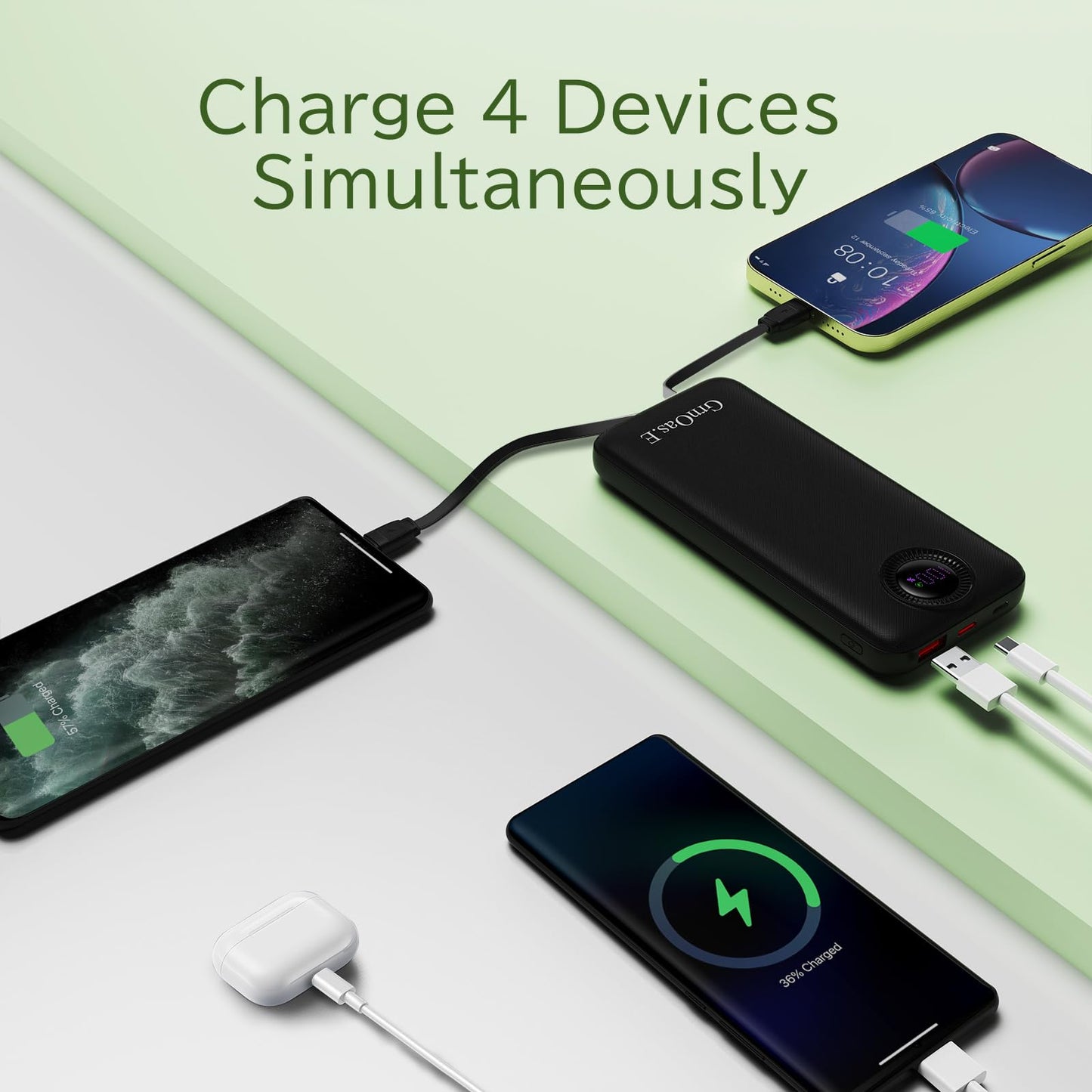 10000mAh Portable Charger with Built-in Cables