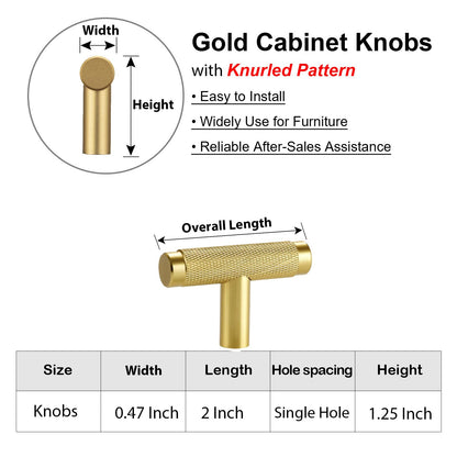 AITITAN 10 Pack Gold Cabinet Knobs Gold Knobs for Cabinets and Drawers - 2 Inch Length Single Hole T Bar Cabinet Knobs Gold, Brass Drawer Knobs and Gold Dresser Knobs