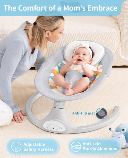 LAREX Baby Swing for Infants, Electric Baby Swings for Newborns Portable Babies Swing with 5 Speeds, Bluetooth Music, Remote Control, Grey